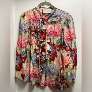 Gucci Multicolor Hydrangea Printed Silk Shirt
